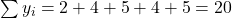 \sum y_i = 2 + 4 + 5 + 4 + 5 = 20