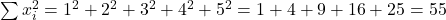 \sum x_i^2 = 1^2 + 2^2 + 3^2 + 4^2 + 5^2 = 1 + 4 + 9 + 16 + 25 = 55