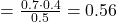 = \frac{0.7 \cdot 0.4}{0.5} = 0.56