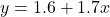 y = 1.6 + 1.7x
