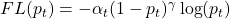 FL(p_t) = - \alpha_t (1 - p_t)^\gamma \log(p_t)