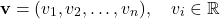 \[ \mathbf{v} = (v_1, v_2, \dots, v_n), \quad v_i \in \mathbb{R}\]