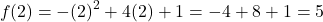 \[ f(2) = -(2)^2 + 4(2) + 1 = -4 + 8 + 1 = 5\]